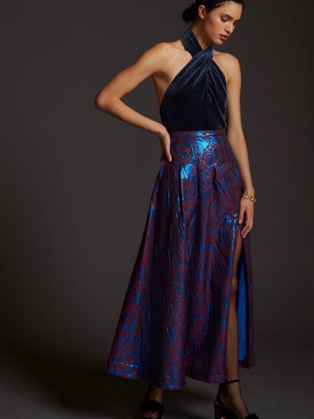 Anthropologie: Maeve Pleated Shimmer Maxi Skirt